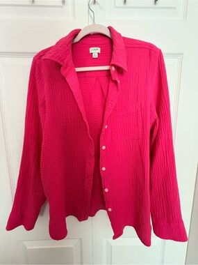 J. Crew Hot Pink Textured Button-Up Shirt